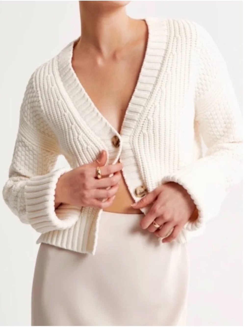 Abercrombie & Fitch Cream Chunky Knit Button-Front Cardigan
